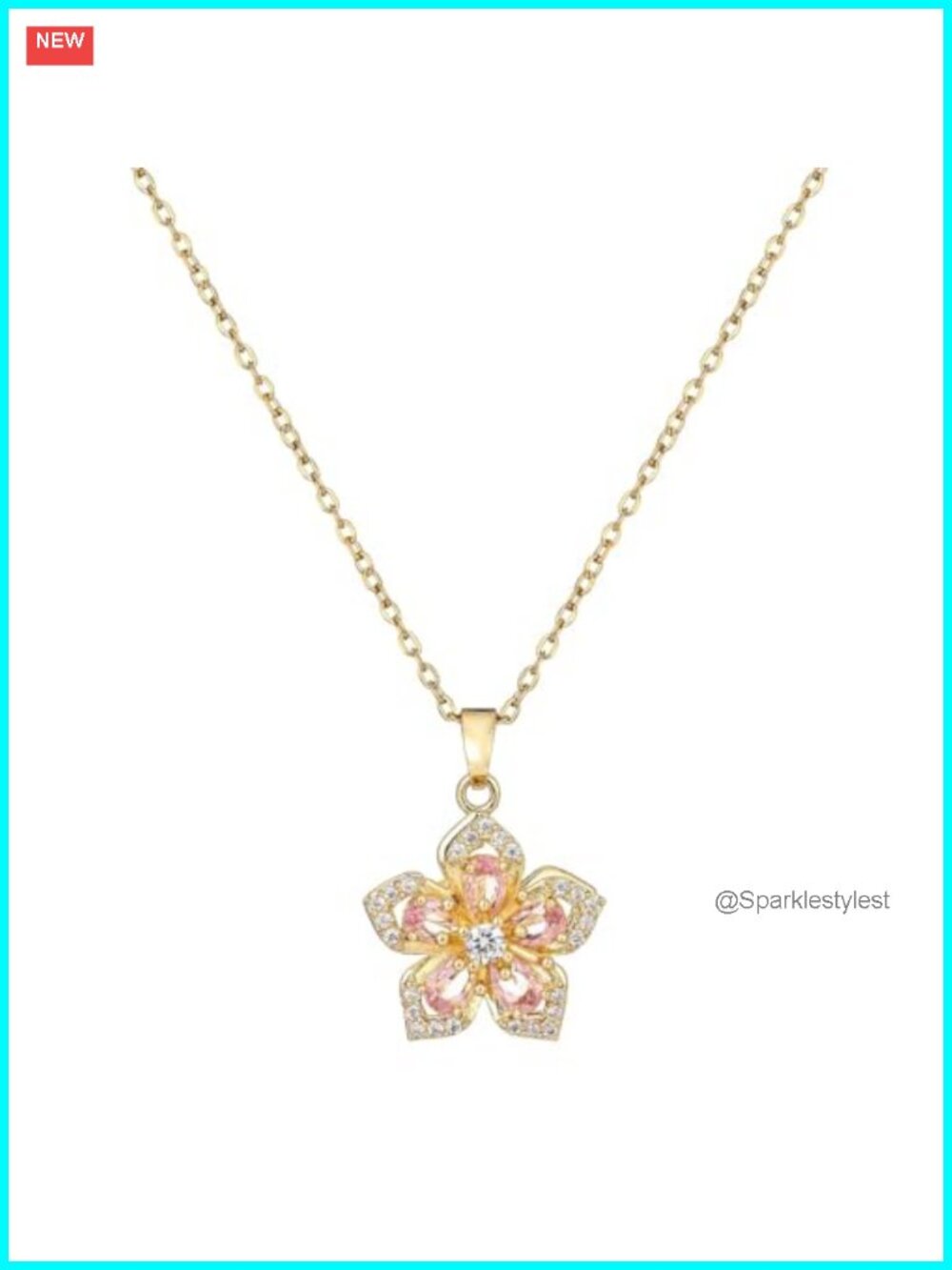 Gold Flower Fidget Necklace Rotating Crystal Blossom Pendant Adjustable Spinning